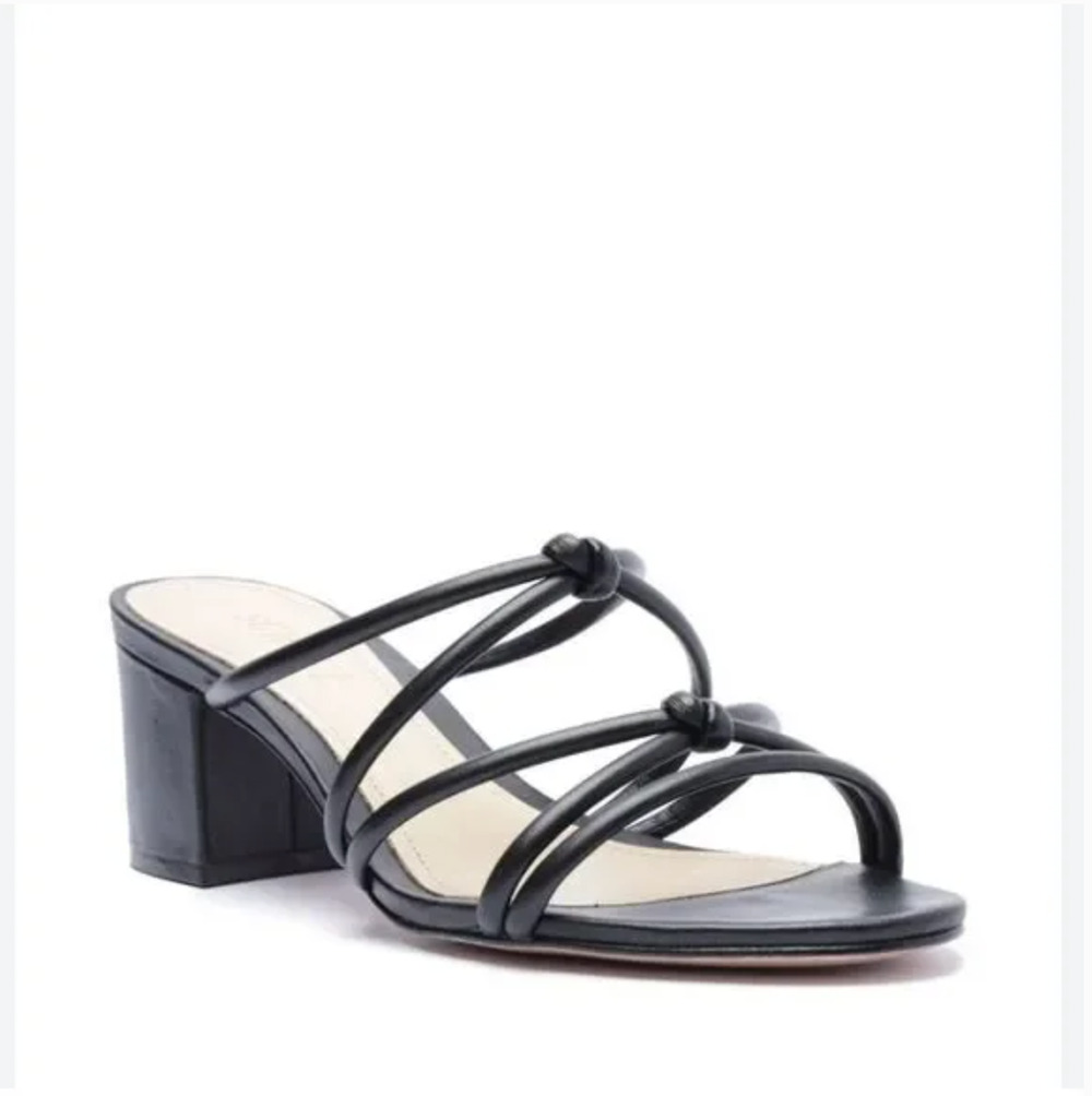 Schutz Princey Sandals 9 Black New Knot Heel Slip On Women's Travel Beach Cruise